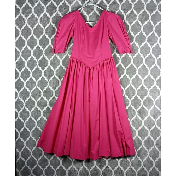 Laura Ashley Dresses & Skirts - Vintage Laura Ashley Dress Size 10 Pink Cotton Puff Sleeve Maxi Fit Flare 80s